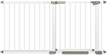 Metal Baby Gate for Stairs, Extra Wide Child Safety Gate Extends Up to, Dog Gates for The House Doorways Hallways Indoor/Outdoor, Easy Fit Pet Gate,Pressure Mounted, White