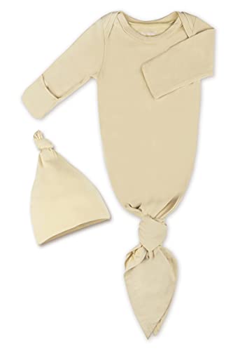 Image of Baby Knotted Gown, Super Soft Newborn Infant Long Sleeve Sleeper for Baby Girl and Boy Sleepwear with Hat Set