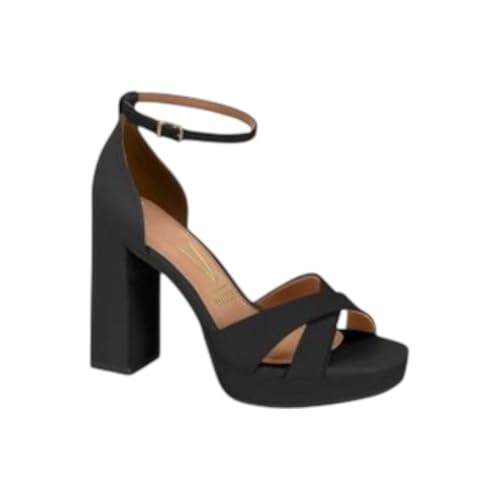 Sandália Feminina Meia Pata Salto Alto Tiras Frontal Cruzada Vizzano 6551.103 (Preto, BR, Adulto, Numérico, 37)