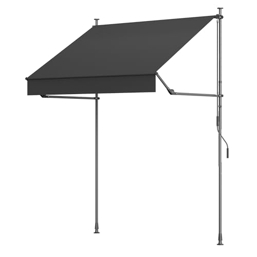 BelleMax Klemmmarkise ohne Bohren mit Handkurbel Balkon, Dunkelgrau 300 cm x (125 + 25) cm, Balkonmarkise Faltbarem Seitenarm, Markise UV-Schutz & Sonnenschutz, Wasserdicht Höhenverstellbar