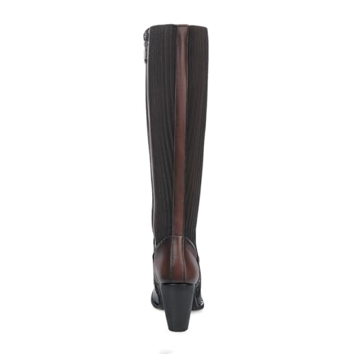 Image of Cuadra Women's Knee-High Leather Boots with Stacked Heel, 3F99RS Brown