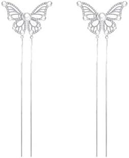 Women Earrings, 1 Pair Fashion Elegant Simple Hollowed Out Bow and Diamond Studded Tassel Earrings Drop Dangle Earrings for Women Teen Girls Jewelry Gifts Valentine's Day Gift