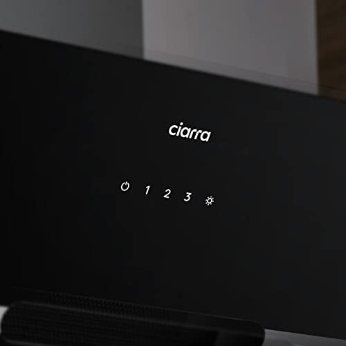 Ciarra CBCB6736F Class A+++ Inclined Cooker Hood - 60 cm 650m³/h - with Carbon Filter - Recycling or Evacuation - Touch or WiFi Control - Dimmable LED - 3 Speeds & Boost Function - Black