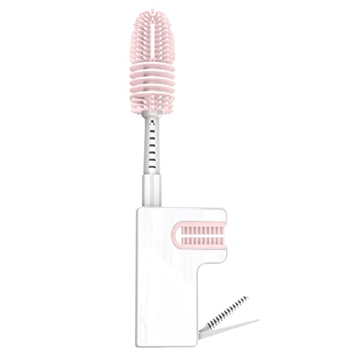 Zcptz Multifunctional Cleaning Brush, Portable Bottle Brush Cleaner Set 3 With Adjustable Handle, Silicone And Nylon Brush - Pink #TOP5