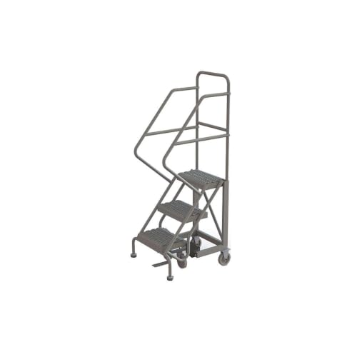 Tri-Arc KDEC103162 3-Step Forward Descent Safety Angle Steel Rolling Industrial and Warehouse Ladder with Grip Strut Tread, 16-Inch Wide Steps