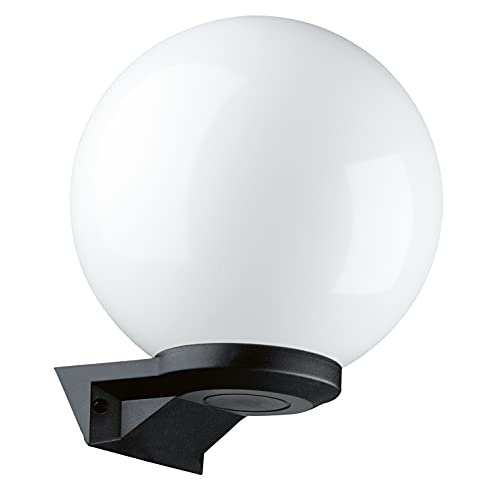 DOPO Lighting - Aplique de pared VIC base negra y globo blanco E27 (Ø25cm) exterior IP43. Ideal para terrazas, porches y balcones.