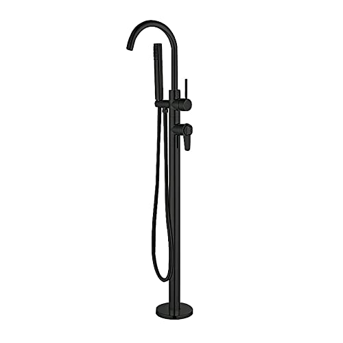 Thermostatic Freestanding Bath Faucet Double Handle Floor Mounted Bath Filler Brass Freestanding Bath Taps with Hand Shower,Black Decoration