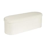 Bonlife Folding Ottoman Storage Bench,Boucle Footstool Oval, End of Bed Stool, Ideal for Living Room, Bedroom, 100L Storage Space,White,110x38x38cm