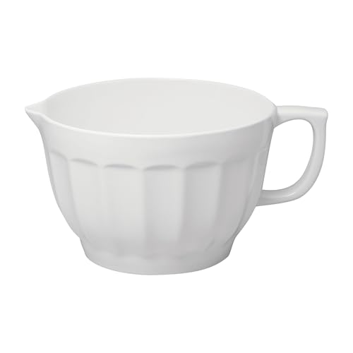 UPware Latte Style Melamine Batter Bowl with Pour Spout, Handle and Non-Slip Base, Grip Handle for Easy Mix and Pour, Home Essentials Cooking and Baking Tools, 4.3 quart, 11.5 x 8.75 Inch, White