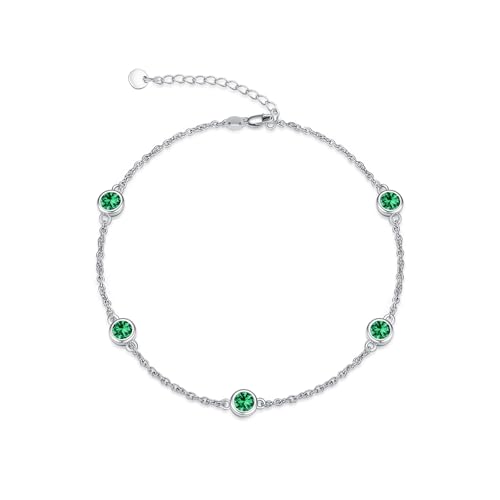 Image of Dorunmo Heart Birthstone Bracelets 925 Sterling Silver Round Birthstone Anklet for Women Birthday Jewelry Gifts for Girlfriend Wife Mother Her