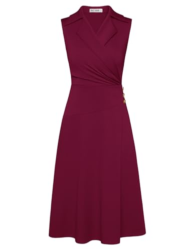 GRACE KARIN Damen Wickelkleid V-Ausschnitt Elegant Festliche Kleider Cocktail Party Formelle Business Kleid Burgunderrot M