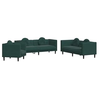 vidaXL Ensemble de Canapés 3 pcs avec Coussins, Canapés avec Accoudoirs et Pieds, Meubles de Salon Salle de Séjour, Moderne, Vert Foncé Velours