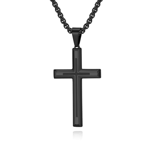 Collier homme haut de gamme avec pendentif croix acier inoxydable noir