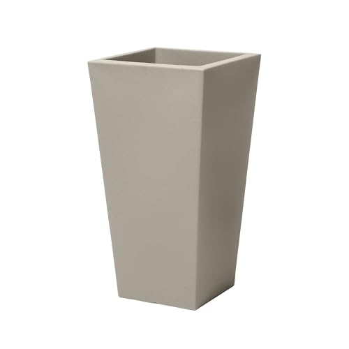 Step2 Tremont Tall Square Tapered Planter, Large Planters for Outdoor Plants, Gardening and Flower Pot for Patio or Porch, Efficient Drainage, Durable Plastic, Concrete, 1-Pack