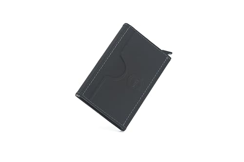 Minimalist Slim Wallet for Men, RFID Card Holder Minimalist Wallet, RFID Blocking Wallet Leather, Business Card Holder Wallet for Men, Leather Credit Card Holder Wallet (Curved, Black)