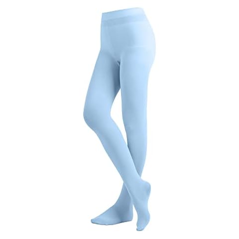 EMEM Apparel Women's Ladies Solid Colored Opaque Dance Ballet Costume Microfiber Footed Tights Stockings Fashion Light Blue C Cover