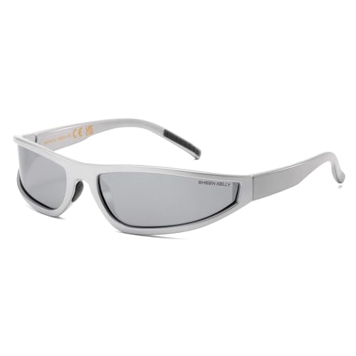 SHEEN KELLY Gafas de sol deportivas envolventes para mujer y hombre, estilo vintage Y2K, con montura ovalada, para tiro al aire libre.