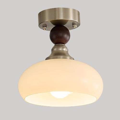 Jadssox Lámpara De Techo De Vidrio De Leche Moderna Plafón, Accesorio De Iluminación De Techo De Madera De Mediados De Siglo, E27 Plafones For Escaleras De Entrada De Pasillo(A)