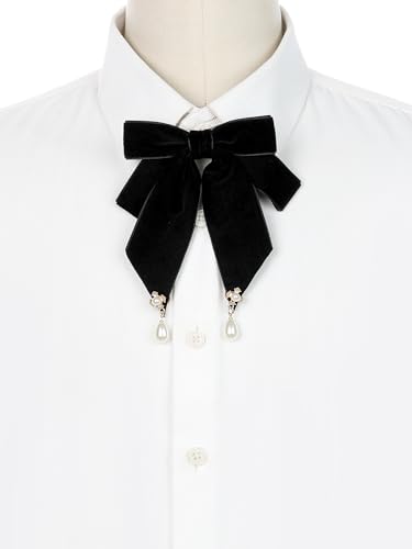 Image of Women's Retro Velvet Ribbon Bow Tie Brooch Necktie Pre-Tied Big Bowknot