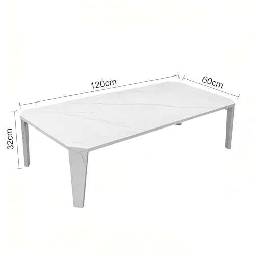 PluieSoleil ローテーブル 幅120cm×奥行60cm リビングテーブル大 きめ 大理石風天板 折りたたみテーブル 大きめ お手入れが簡単 組立不要 多機能 耐摩耗性 防水性 耐熱性機能 強度安定 家庭用 ホワイト [2]