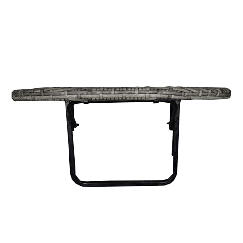 Image of White Indoor and Outdoor Foldable Wicker Balcony Table with Metal Frame and Adjustable Clamps