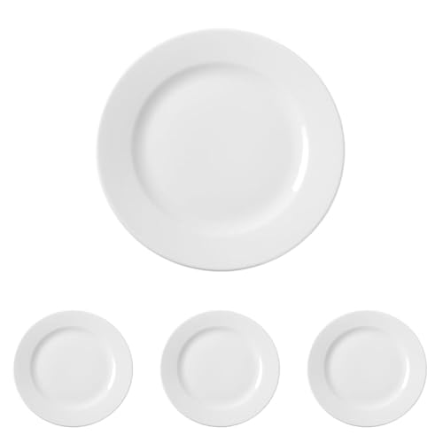 HENDI Assiette plate, bords renforcés, émaillage de qualité, résistance aux impacts et à l'usure, convient à micro-ondes et lave-vaisselle, ø200mm, porcelaine blanche (Lot de 4)