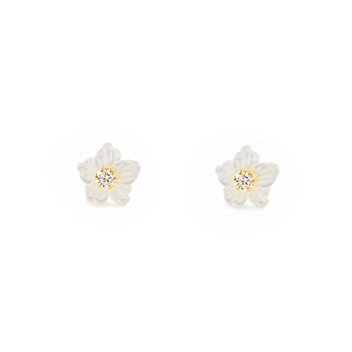 Orecchini d'oro Orecchini per Bambini fiore madreperla - oro giallo 9k (375)