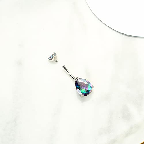 Tgnel G23 Pure Titanium Round And Teardrop Shaped Cz Belly Button Rings Petite Navel Ring For Women Body Piercing Jewelry 14G Astm F136 Multi Colorful Cubic Zirconia Belly Rings 10Mm Belly Bars #TOP3