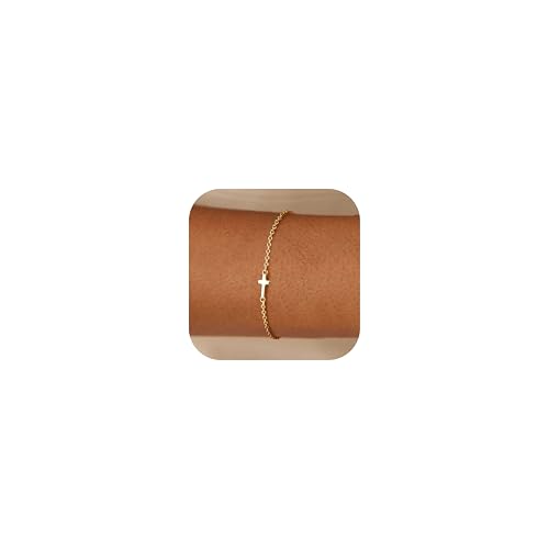 Dochais Pulsera Cruz Oro/Plata, Pulsera en Oro Chapado 14K, Ajustable para...