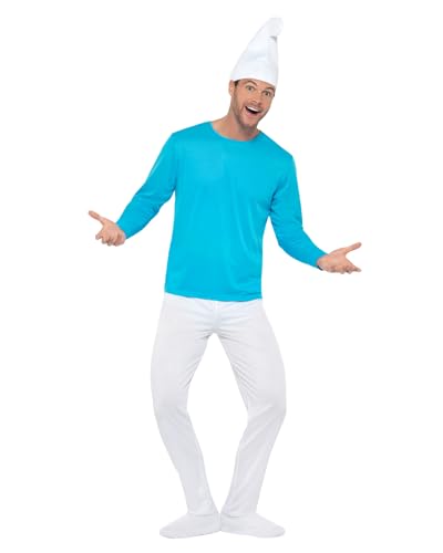 Funidelia | Disfraz de Pitufo para Hombre The Smurfs, Dibujos Animados, Enanito   Disfraz para Adultos y Divertidos Accesorios para Fiestas, Carnaval y Halloween   Talla M L   Azul