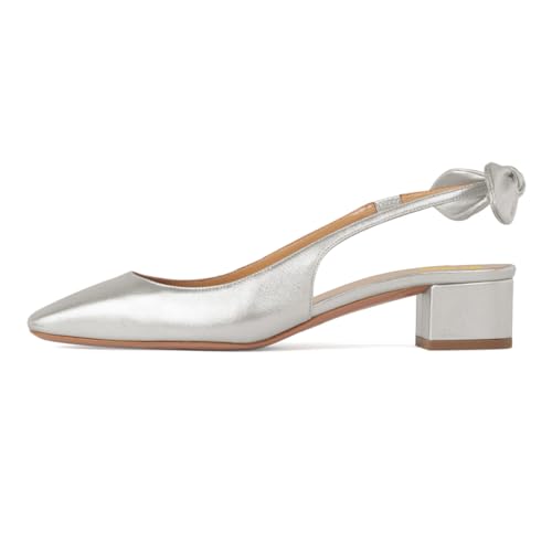 Women's Bowknots Elastic Strap Slingback Pumps Squared Toe Slip On Low Block Heels Wedding Ballroom Shoes Size 4-16 US2