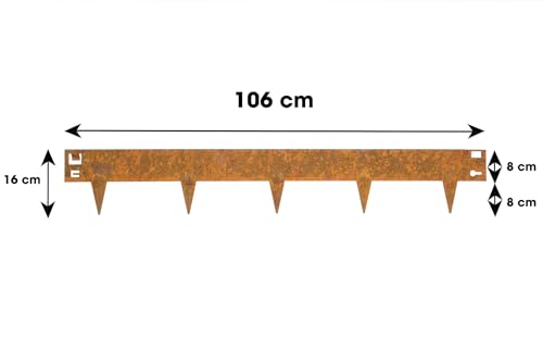 Wovar Rasenkante Cortenstahl 16 x 106 cm Flexibel - Pro Stück- Beeteinfassung Cortenstahl - Beetumrandung - Beetbegrenzung - Rasenkante Metall