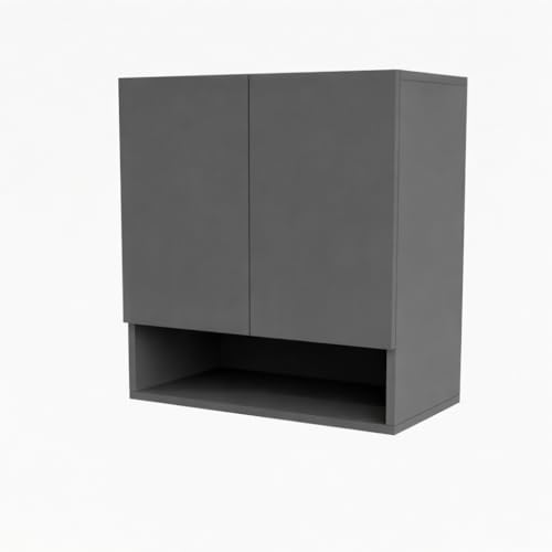Image of 2 Door Multipurpose Wall Mounted Cabinet with Adjustable & Fixed Shelf | Storage for Kitchen, Bathroom, Office & Living Room | Assembly-DIY | Color-Grey | Size-60x33x63.8 Cm