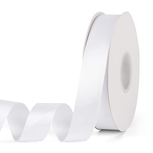 YBLANDEG Solid Color White Satin Ribbon 1 inch X 50 Yards,Double Faced Polyester Fabric Ribbon for Gifts Wrapping, Wedding, Party, Hair, Crafts, Bows, DIY Decor Ornaments