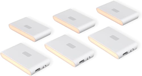 Wyze Lifestyle Rechargeable Night Lights with Dusk to Dawn & Motion Sensors, Warm & Soft White Stair Lights for Bathroom, Hallway, Linkable, Magnetic Mount, 6 Pack