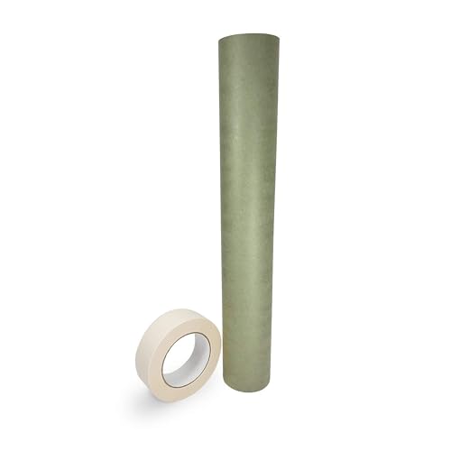 IDL Packaging Premium Masking Kit – 18" x 60 Yards Green Masking Paper (1 Roll) and 1.41" x 60 Yards White Tape (1 Roll) – Masking Set to Protect Surfaces – Great for Automotive Industry