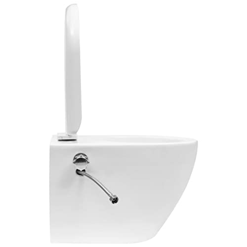 vidaXL Wand WC ohne Spülrand mit Bidet-Funktion Spülrandlos Absenkautomatik Softclose Hänge Toilette Bidet Taharet Badezimmer Keramik Weiß – Bild 7
