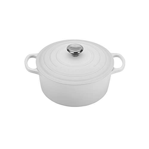 Le Creuset 4 1/2 Qt. Signature Round Dutch Oven w/Additional Engraved Personalized Stainless Steel Knob - White