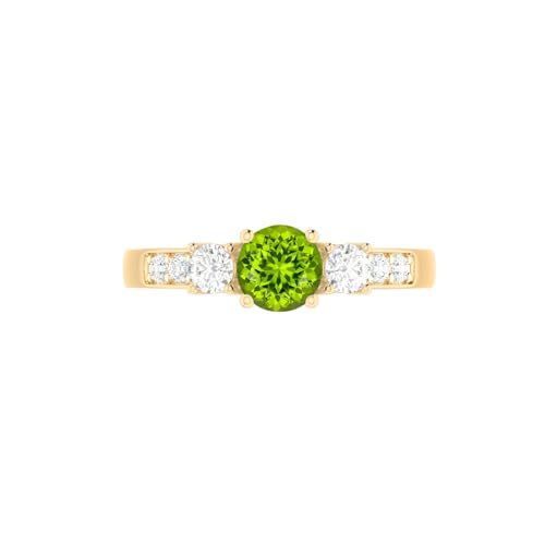 Natural Peridot and Diamond Ring for Women in 14K Solid Gold | August Birthstone Ring for Birthday, Engagement, Anniversary, Wedding Jewelry Gift for Women | Three Stone Design2