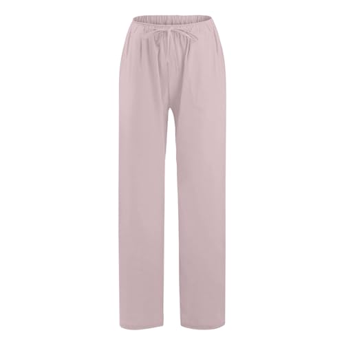 Casual Pants for Women Summer Solid Color Drawstring Elastic Waist Straight Leg Relaxed Comfy Long Trouser3