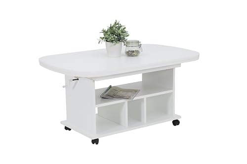 Hela Tische, Funktionscouchtisch Babsi, Holzwerkstoff melaminbeschichtet, Weiß, höhenverstellbar...