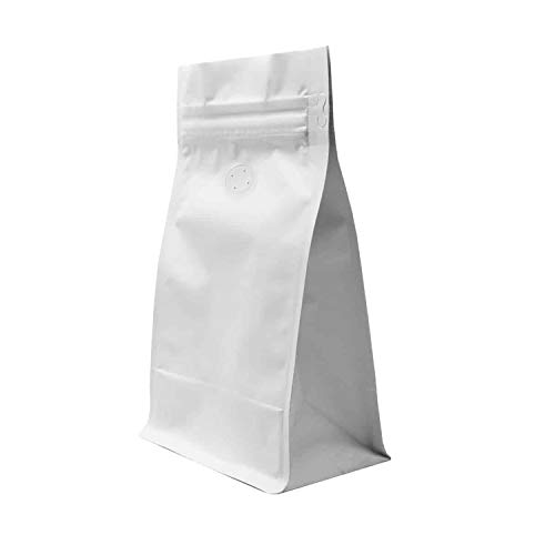 AwePackage 12 oz Resealable Zipper Box Pouch Coffee Bag with valve - Flat Bottom Pull Tab (50, Matte White Wide)