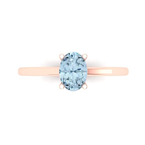 Clara Pucci 1 ctw Oval Cut Solid Gold Engagement Ring for Women - 14K Rose Gold - Natural Sky Blue Topaz Wedding Promise Ring for Her