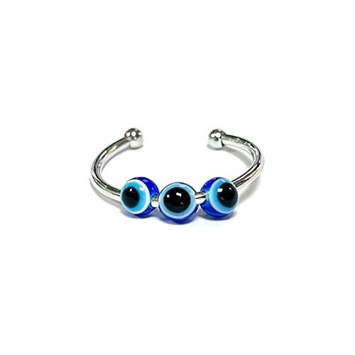 Image of COLORFUL BLING Set Spiral Anxiety Adjustable Evil Eye Bead Spinner Finger Stackable Joint Knuckle Ring Rotate Freely Jewelry Inspirations Fidget Stress Jewelry Turkish Amulet Protection