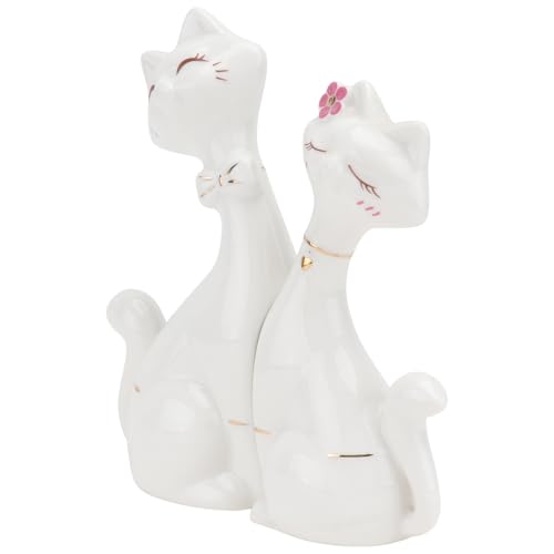 Chat en céramique blanche statuette légère pour étagère - 2