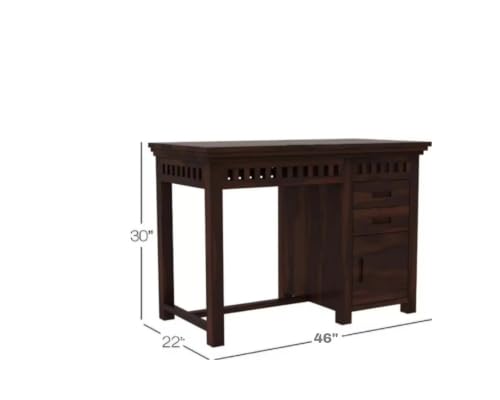 Image of Solid Sheesham Wooden Study Table & Desk with Drawer for Office and Home | Computer Laptop Table | Reading & Writing Desk | Laptop Desk (Walnut C)