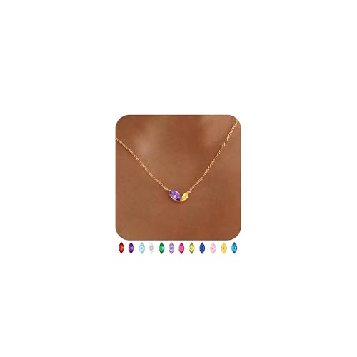 Dainty Gold Birthstone Necklaces for Women Non Tarnish 14K Gold Plated Necklaces for Women Trendy Blue Green Cubic Zirconia Pendant Necklace Graduation Birthday Gifts for Mom Personalized Jewelry