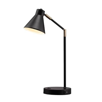 O’Bright Astrum - LED Desk Lamp with Dual USB Charging Ports, 100% Metal Lamp, 270° Swivel Arms, Soft White Light (3000K), Bedside Reading Lamp, Home Office Lamp, Table Lamp, ETL Listed, Black