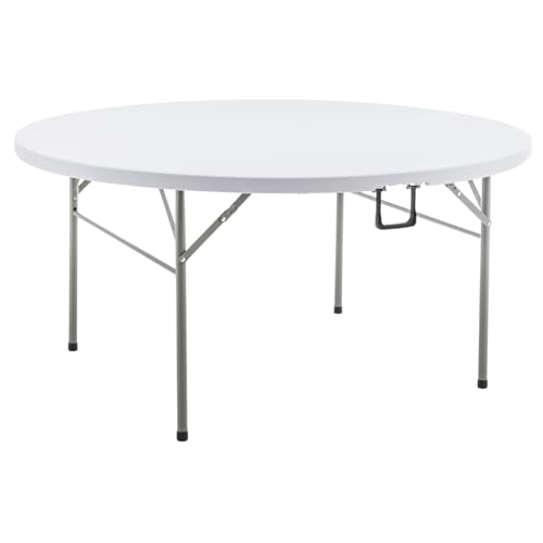 Image of BTEXPERT White 5 Ft 60inch Round Plastic Folding Table Commercial Portable Indoor Outdoor Accessory for Patio Backyard Dining Wedding Party Events Home Kitchen