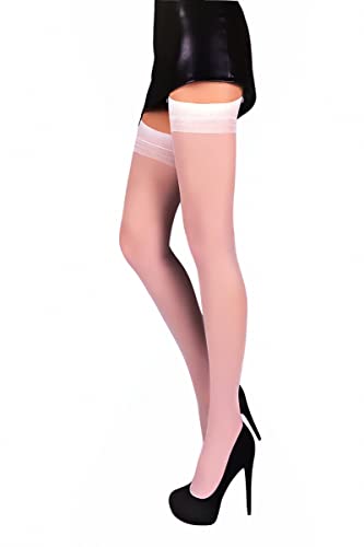 Image of Mila Marutti Women's White Seamed Thigh High Stockings | Sheer Bridal Pantyhose for Garter Belt | Back Seam Silky Nylons - White, L
